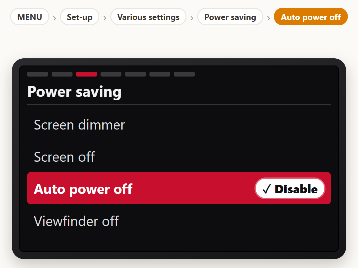 Disable auto power off