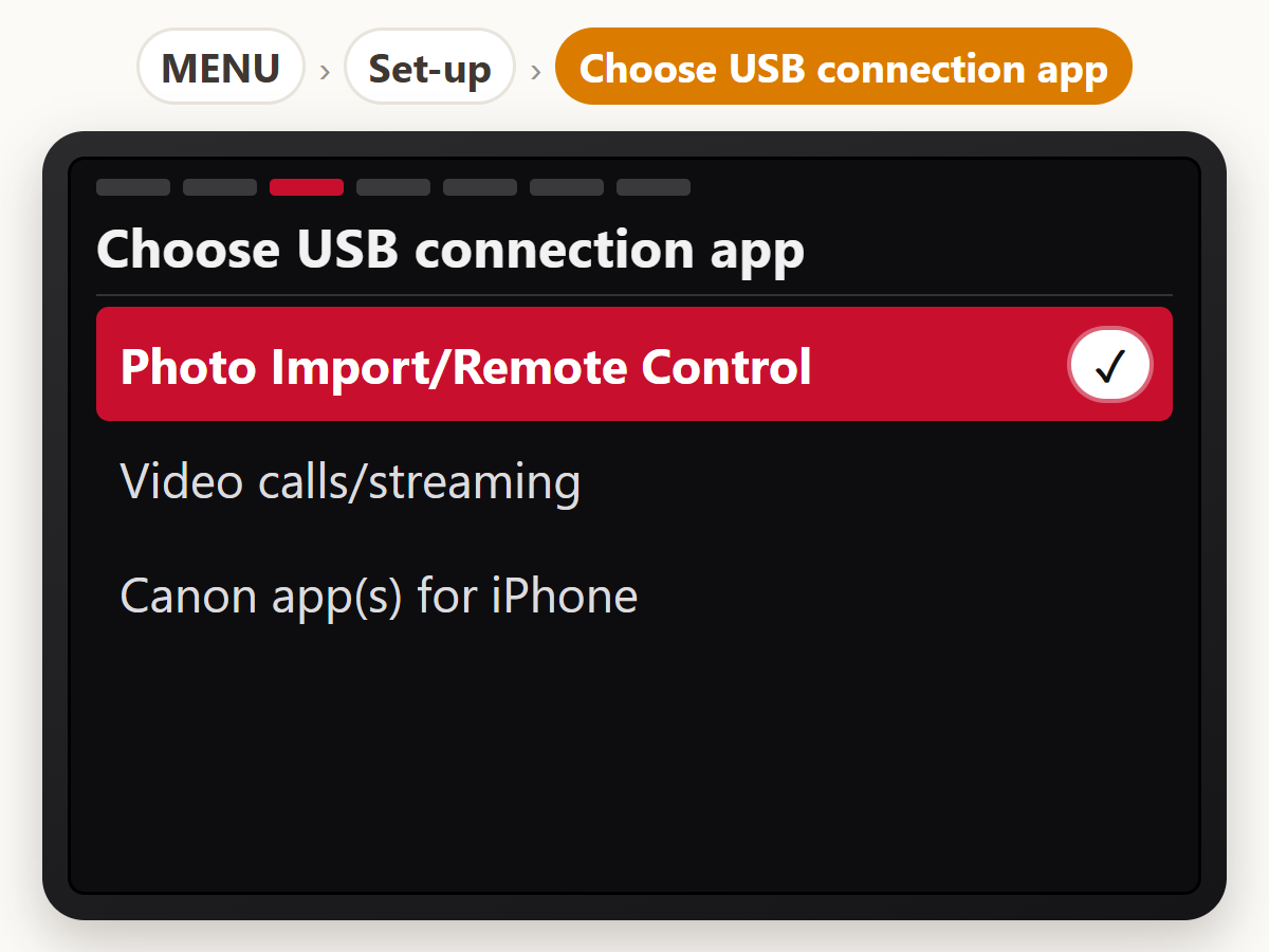 Choose the USB connection app