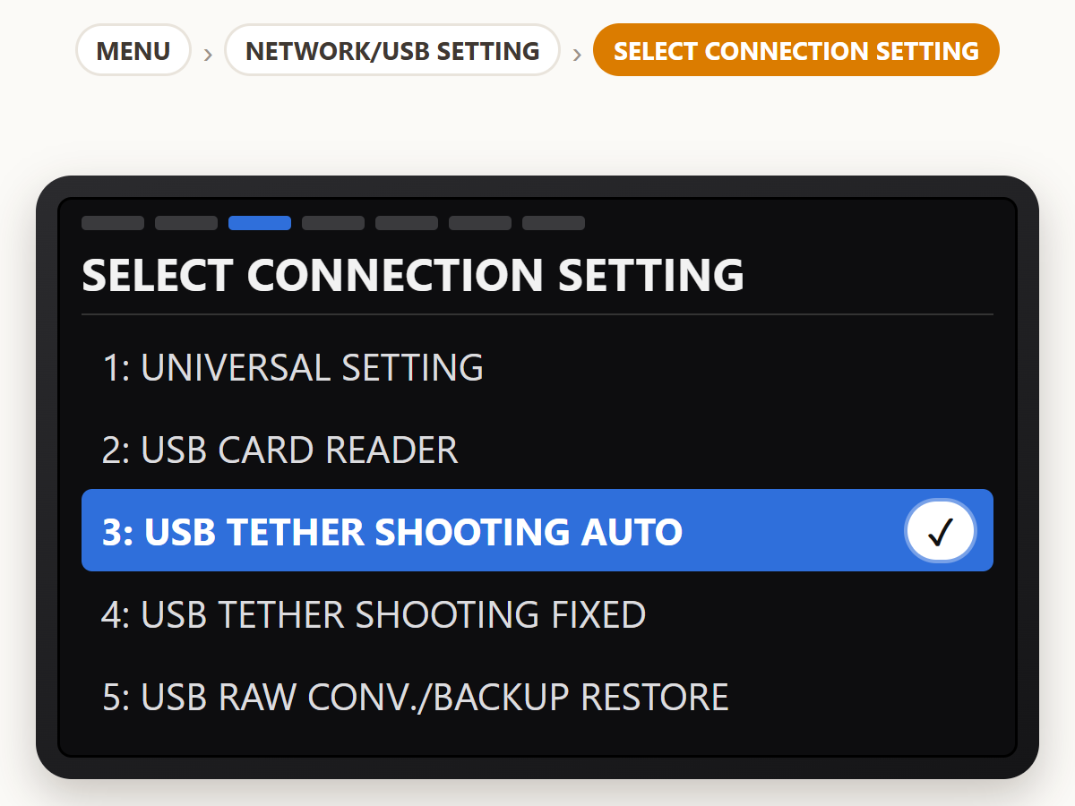 Pick the tether connection preset