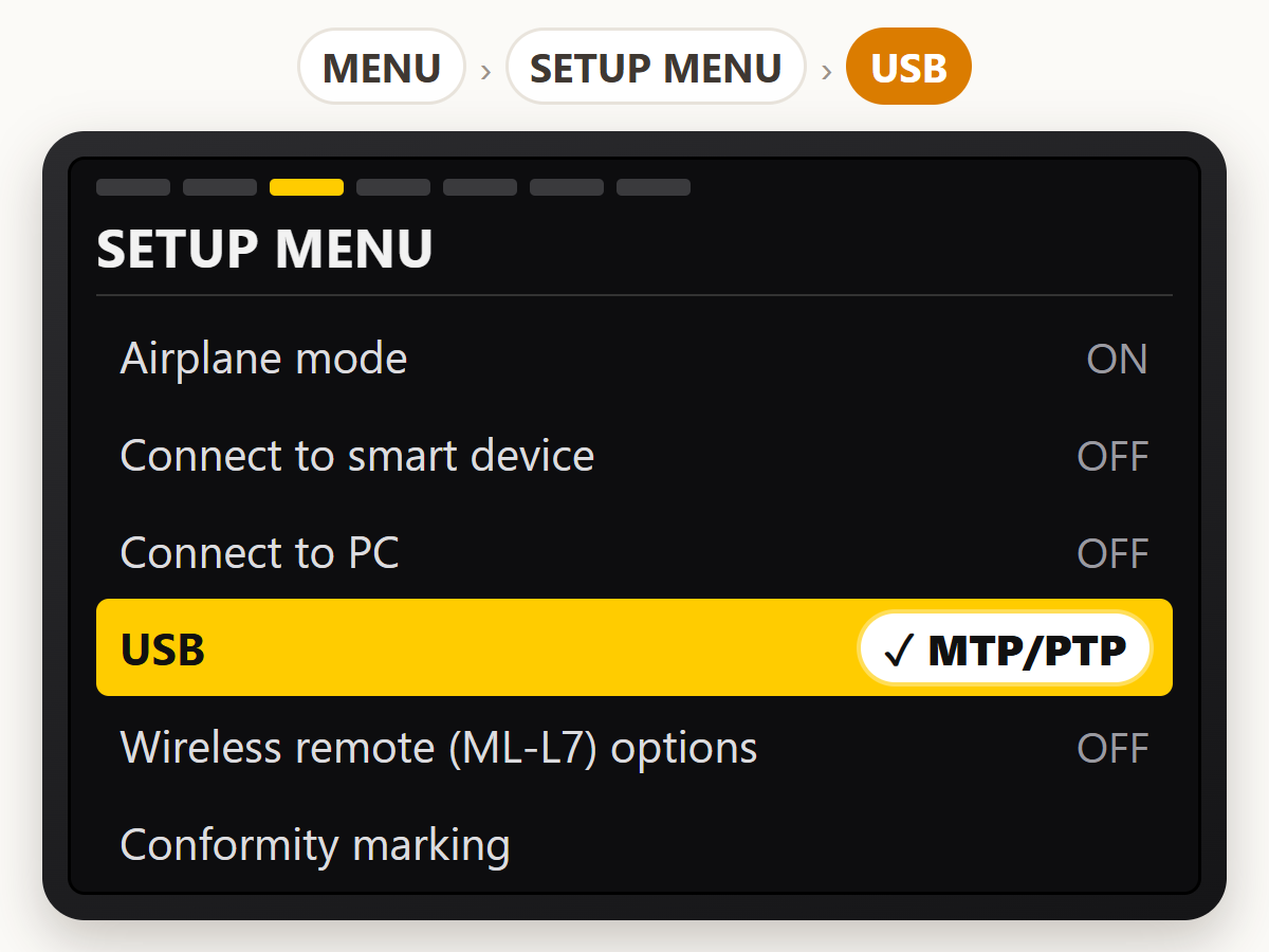 Set USB to MTP/PTP