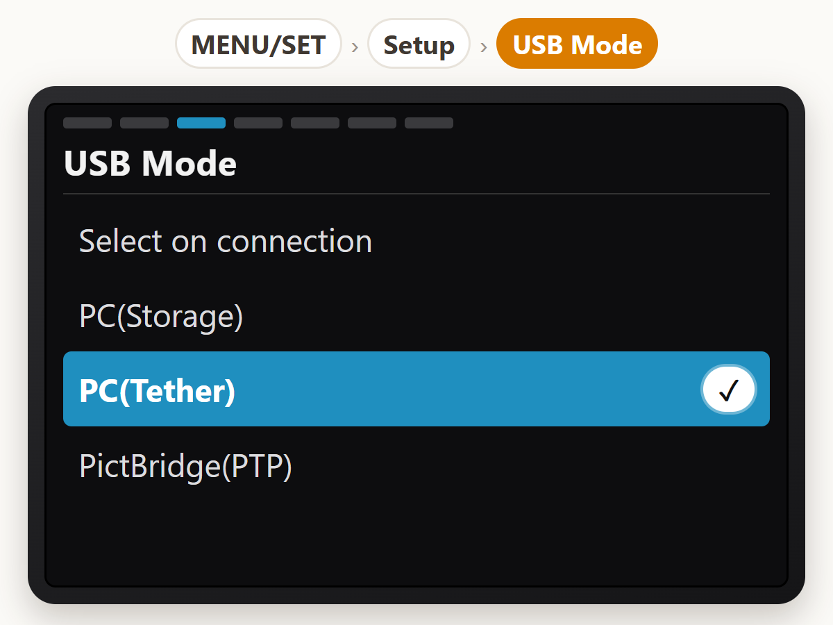 Set USB Mode to PC(Tether)