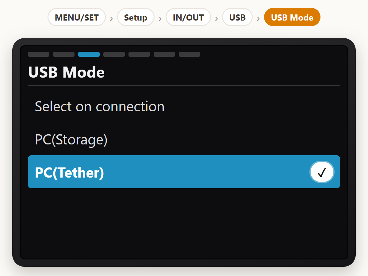 Set USB Mode to PC(Tether)