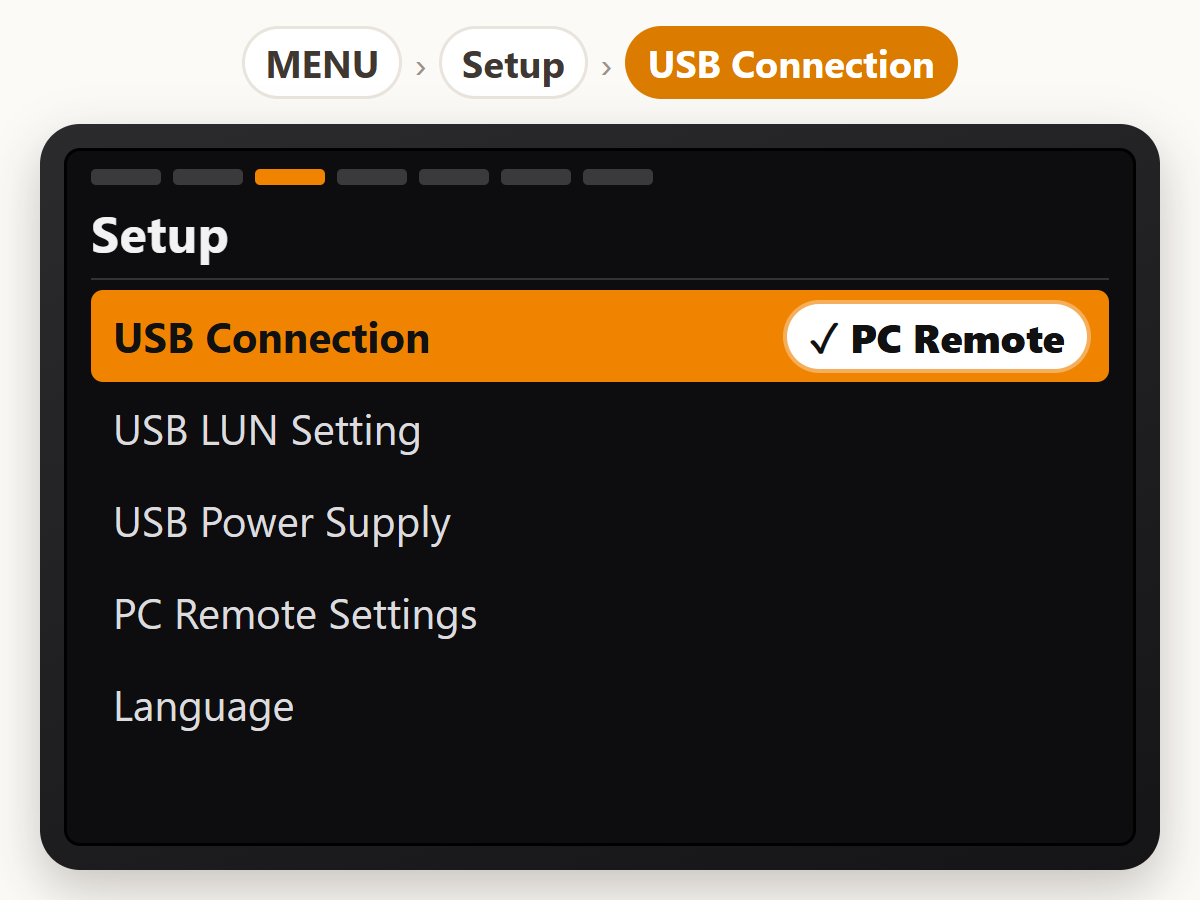 Set USB Connection to PC Remote