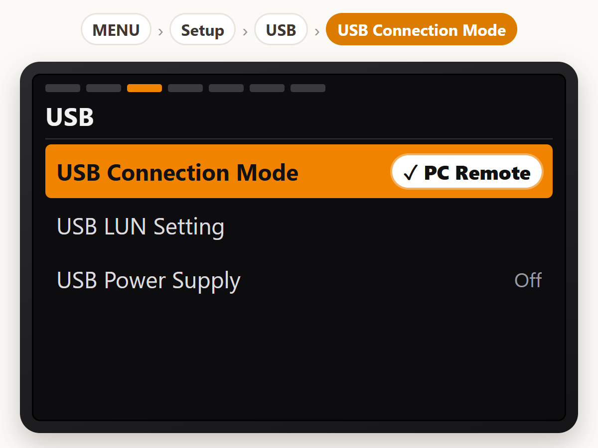Set USB to PC Remote