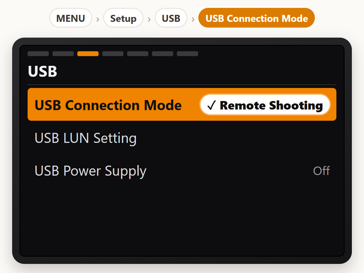 Set USB to Remote Shooting