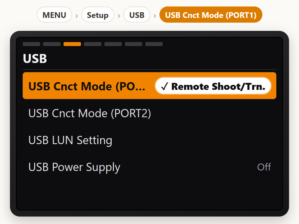 Set PORT 1 to Remote Shoot/Trn.