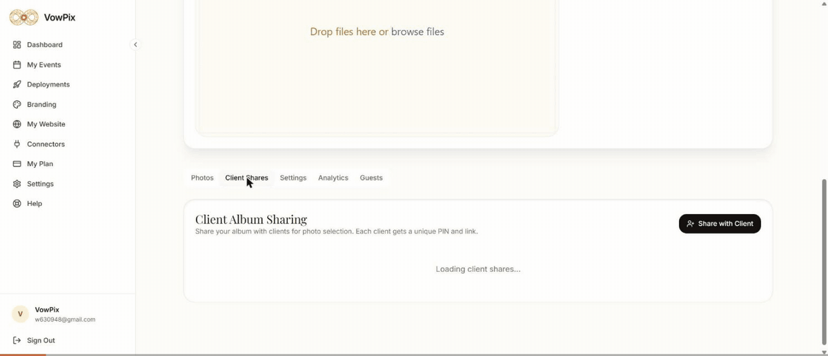 Creating a client share for the bride limited to the Haldi folder, then copying the link